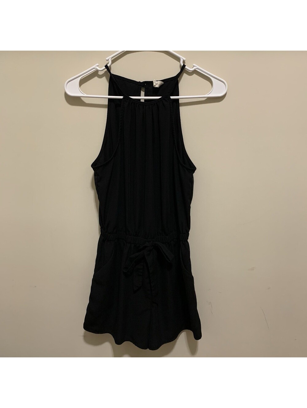 Bebop Women’s Small Black Halter Sleeveless Tie Waist Romper Pockets